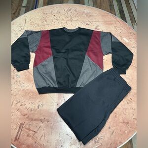 Roundtree & Yorke Mens Black and Burgundy Jogger Set size Large